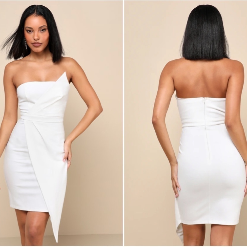 LULUS Bridal Bachelorette Engagement Bridal Shower Sexy Strapless Midi Dress - Picture 4 of 4